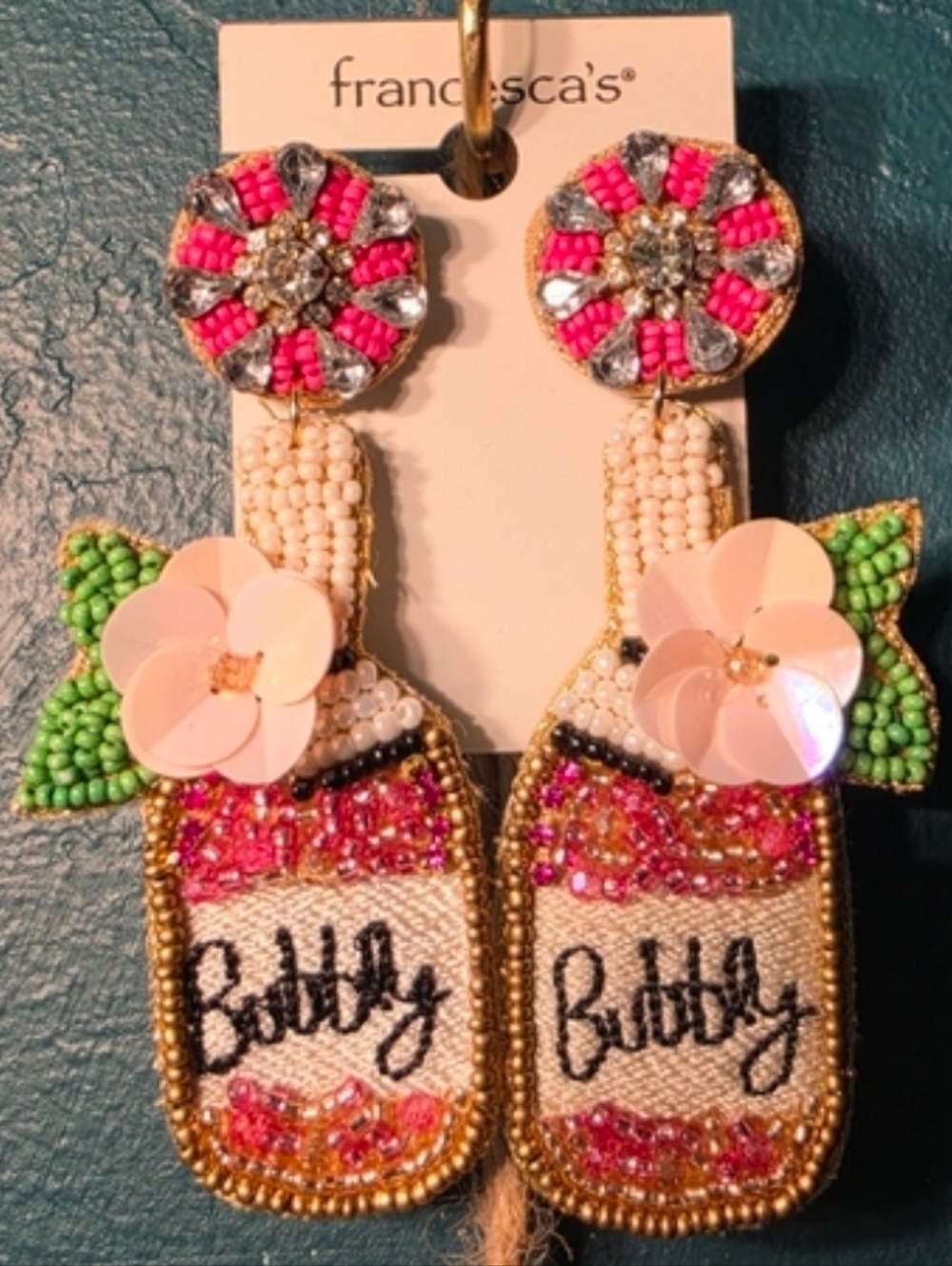 Francesca's Collections Pink Beaded 'Bubbly' Bottle Statement Earrings